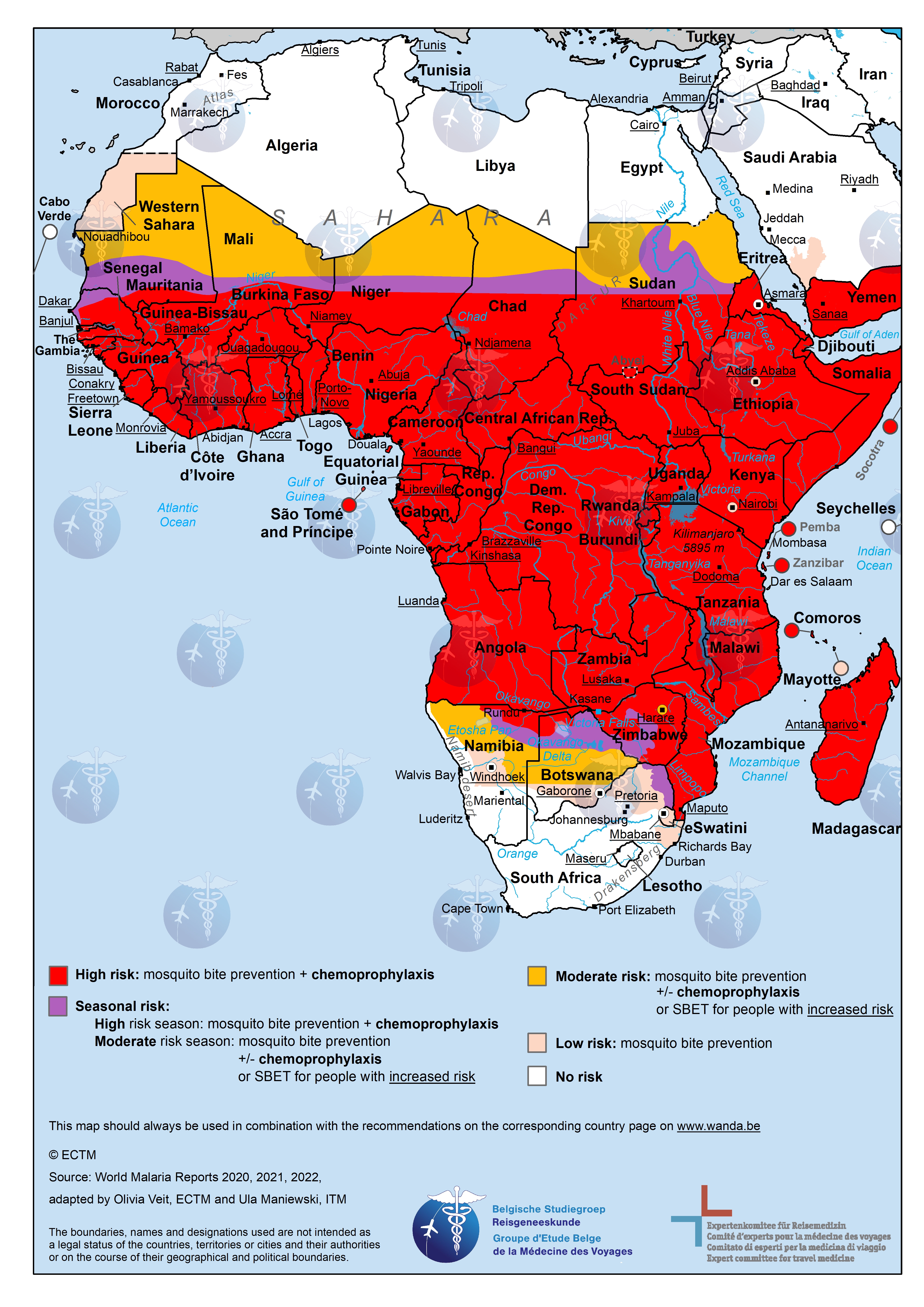 Kaart van Afrika met malaria-risicogebieden
