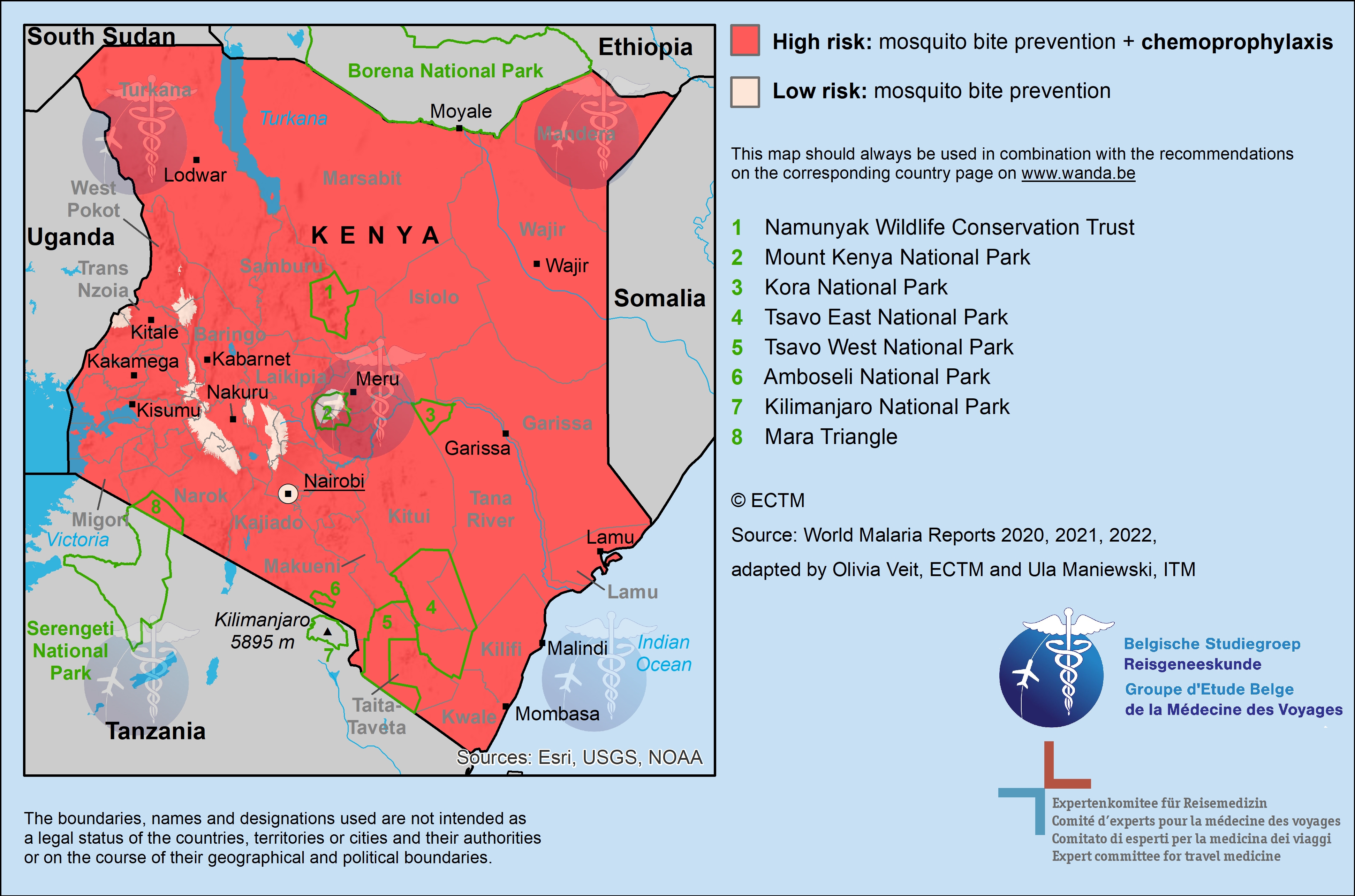 Kaart van Kenia met malaria-risicogebieden