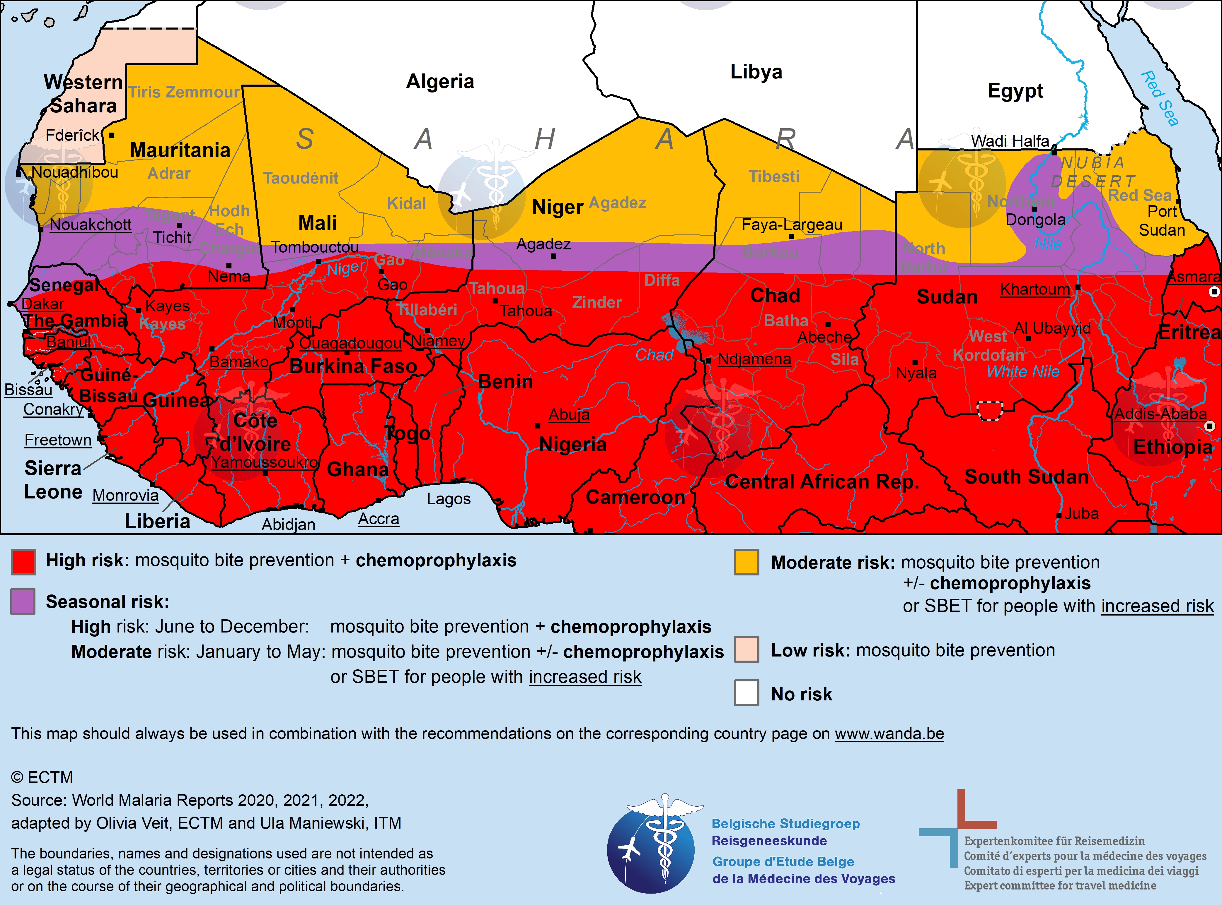 Kaart van Sahel met malaria-risicogebieden