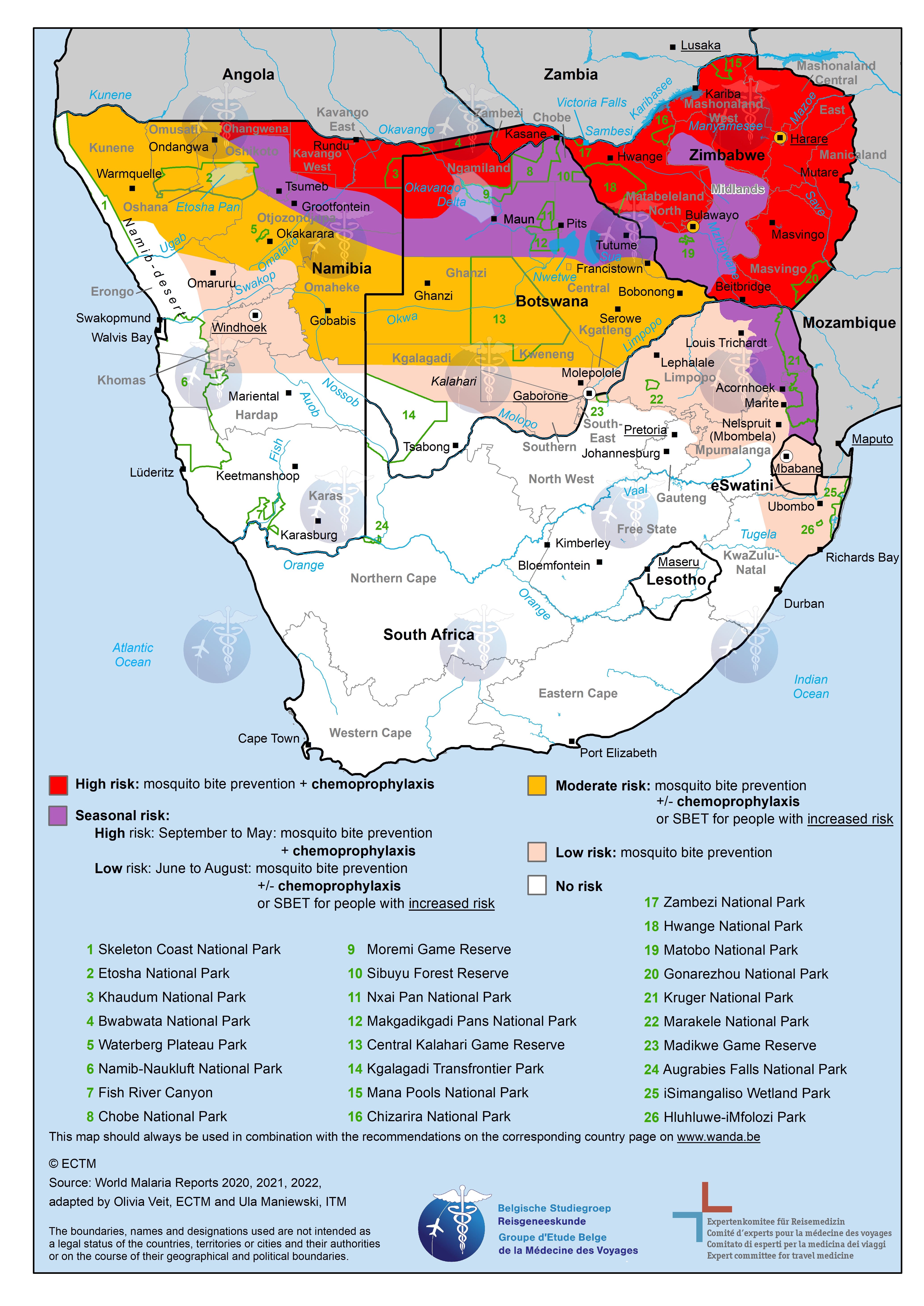 Kaart van Zuid-Afrika met malaria-risicogebieden